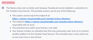 Tenable.ad が Tenable クラウドサービスに接続できません。